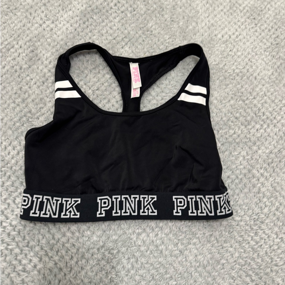 PINK Victoria's Secret Black Sports Bra with White Accents